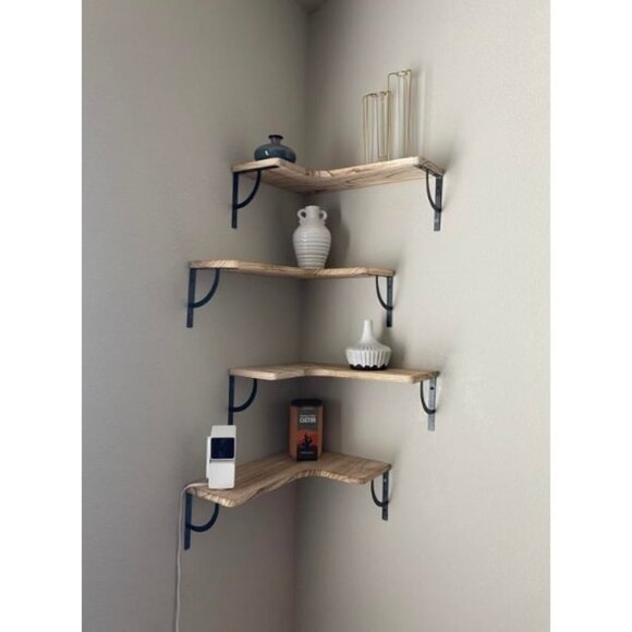 Corner Floating Shelves Wall Mounted Set of 4, Wood Display Storage Wall Shelves - Picture 1 of 1